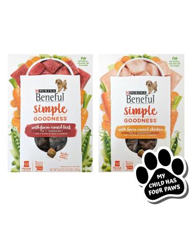 Beneful Simple Goodness Pouches Bundle | 2 Flavors, (1) Box Each: Beef, Chicken (12 ct. Box) | Purina Beneful Simple Goodness Dry Dog Food | Plus Paw Magnet!