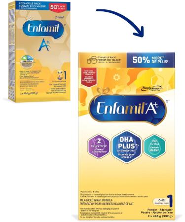 Enfamil A+ Baby Formula Value Pack Powder Refill DHA (a type of Omega-3 fat) to help support brain development Age 0-12 months 992g - Buy Online on GoSupps.com