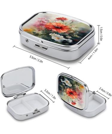 Pill Box Watercolor Painting Print - 2 Compartment Metal Medicine Organizer | Portable Decorative Pill Case for Pocket & Purse - International Shipping Available - Buy Online on GoSupps.com