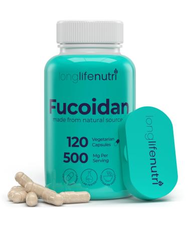 Fucoidan 500mg Brown Seaweed Extract Supplement from a Natural Source of Fucoidan & Fucoxanthin | 120 Vegetarian Capsules for Energy & Wellness | Made in USA GMP Certified 120 Count (Pack of 1)
