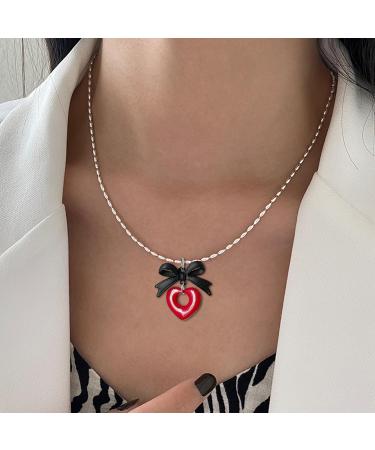 Trendy Oralgo Bowknot Pendant Necklace - Aesthetic Pearl Chain for Daily Wear | International Shipping - Buy Online on GoSupps.com