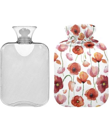 NAANLE Hot Water Bottle with Cover - Watercolor Poppy Flower 2L Large Warm-Up Bag for Menstrual Cramps & Heat/Cold Therapy | International Shipping - Buy Online on GoSupps.com