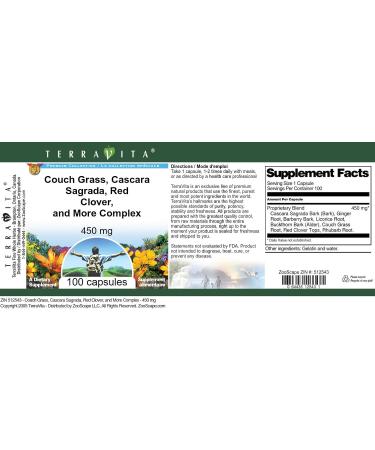 Couch Grass Cascara Sagrada Red Clover and More Complex - 450 mg (100 Capsules ZIN: 512543) - Buy Online on GoSupps.com