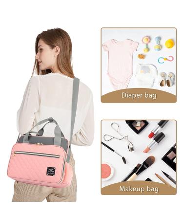 Small Diaper Tote Bag | Baby Stroller Organizer for Girls | Insulated Bottle Pockets | Diapers, Toys & Snacks | Pink & Gray - Buy Online on GoSupps.com