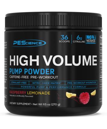 PEScience High Volume Stim-Free Pre-Workout Pump Powder, Caffeine-Free with L-Citrulline & L-Arginine Nitrate Non-Stim Preworkout for Men and Women - 36 Scoops - Raspberry Lemonade