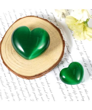 Green Cat's Eye Crystal Heart Shape Healing Stones - 2Pcs Set for Reiki Meditation Therapy and Birthday Gift - Buy Online on GoSupps.com