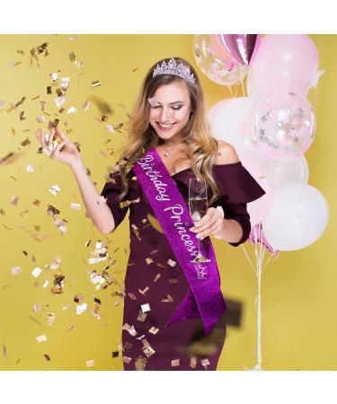 Chanaco Princess Crown Birthday Girl Sash Set | Purple Happy Birthday Decorations for Women - Ideal Princess Birthday Party Supplies & Gifts - Buy Online on GoSupps.com