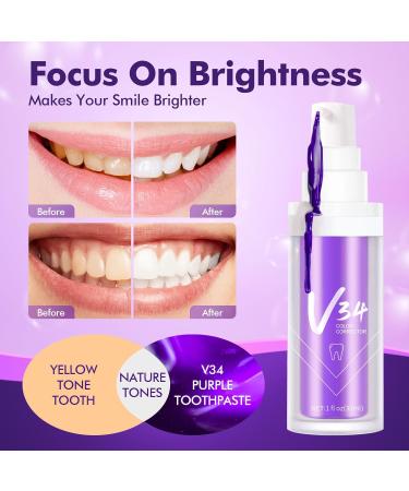 Purple Teeth Whitening Toothpaste | V34 Color Corrector Serum for White Teeth & Stain Removal | Glowing Smile Solution - Buy Online on GoSupps.com