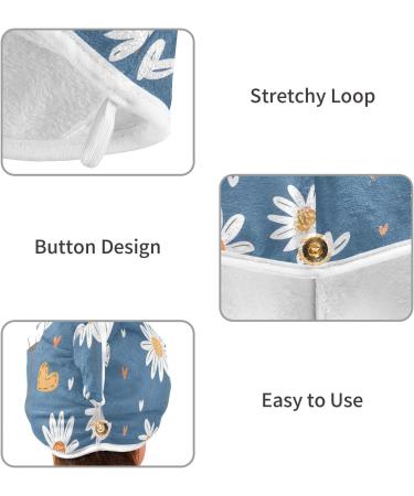 White Daisy Flower Blue Hair Towel 2 Pack | Super Absorbent Quick Dry Hair Turbans for Women & Girls - Buy Online on GoSupps.com