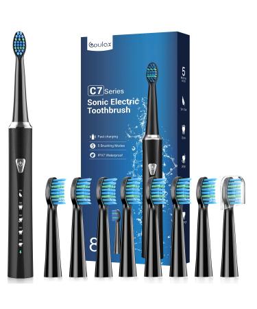 Sonic Electric Toothbrush for Adults and Kids - Rechargeable Sonic Toothbrush with 8 Brush Heads 120 Days of Use with 3-Hour Fast Charge 5 Modes with 2 Minutes Timer Gift for Family 1 count (Pack of 1) Black - Buy Online on GoSupps.com