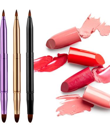 WLLHYF 3PCS Dual End Lip Brush Concealer Brushes Retractable Lipstick Eyeshadow Foundation Makeup Brush Travel Size Lipstick Brush With Cap(Gold/Purple/Black) - Buy Online on GoSupps.com