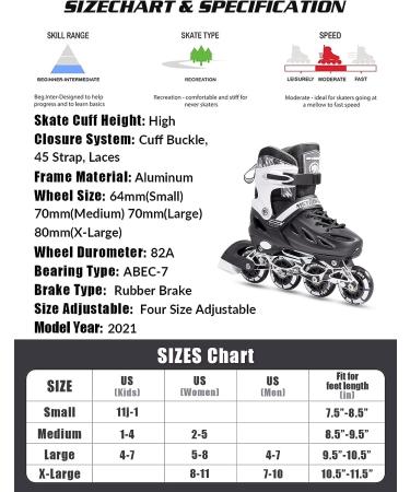 METROLLER Adjustable Inline Skates with Light Up Wheels - Black Large (4-7 US) - Beginner Rollerblades for Girls, Boys, Women, Men - Buy Online on GoSupps.com