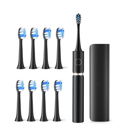 NINICE Electric Toothbrush for Adults with Travel Case 8 Brushheads 3 Modes Sonic Toothbrush 2Hrs Charging Last for 30 Days 2 Min Smart Timer IPX7 Waterproof USB Rechargeable Toothbrush (Black)