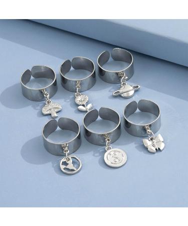 Yienate Punk Stackable Adjustable Rings Set - 6 Unique Open Finger Designs for Men & Women | Mushroom Butterfly & More - Buy Online on GoSupps.com