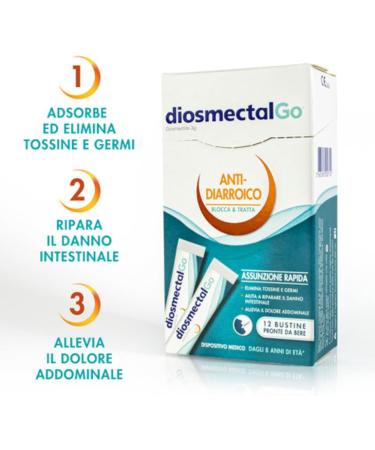 Ipsen Consumer HealthCare Diosmectal Go Diosmectitis diarrhea for adults and children over 8 years 12 single doses based on diosmectitis 3 g medical device stops and treats diarrhea relieves pain recovers - Buy Online on GoSupps.com