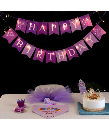Cozifree Dog Birthday Party Supplies - 6Pcs Girl-Purple Bandana, Tutu Skirt, Crown Hat, Scarf Tie, Banner, Cake Topper for Pet Cat Puppy - Happy Birthday Decorations - Buy Online on GoSupps.com