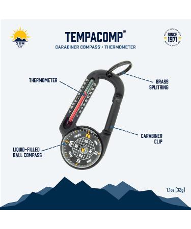 Sun Company TempaComp - Ball Compass Thermometer Carabiner | Outdoor Camping Hiking Accessory | Ultralight Navigation Orienteering Tool - Buy Online on GoSupps.com