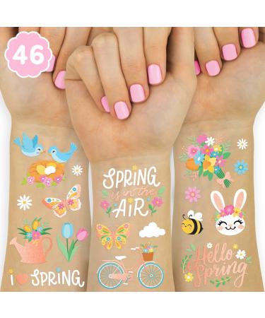 xo, Fetti Spring Easter Tattoos - 46 Glitter Styles | Hello Spring Birthday Party Supplies, Colorful Baby Shower, Butterfly, Flowers Arts and Crafts