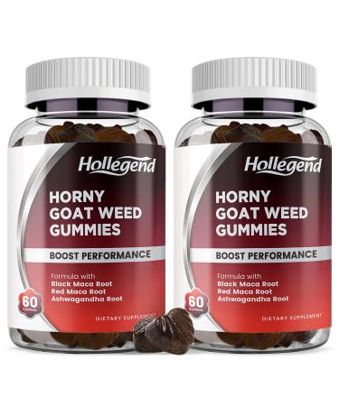 Horny Goat Weed Gummies 1000mg for Men & Women, New Formula with Maca Root (Black & Red), Ashwagandha Root, Natural Energy Boost, Performance, Drive, Vegan, 120 Chewables