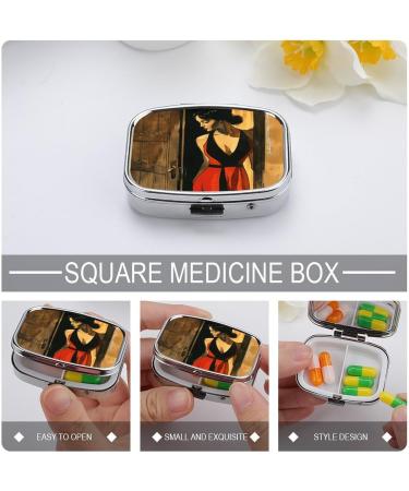 Stylish Red Dress Print Pill Box - 2 Compartment Decorative Metal Pill Organizer for Travel & Purse - Buy Online on GoSupps.com