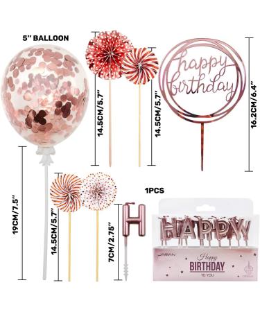Rose Gold Cake Topper Decoration & Birthday Party Supplies - Happy Birthday Candles, Banner, Confetti Balloon, Paper Fans - Ideal for Girl's & Women's Rose Gold Theme Party Decor - Buy Online on GoSupps.com