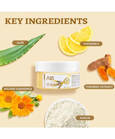 ANAI RUI Turmeric Clay Face Mask with Vitamin C & Aloe - Acne & Dark Spots Treatment, 4.23 oz - Buy Online on GoSupps.com