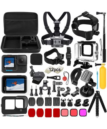 Accessories set Kit Bundle for GoPro Hero 12/11/10/9 Black Ogodeal Waterproof protective cover waterproof housing snorkeling accessories Bicycle bracket Selfie Bar Headband for GoPro Hero 9 10 11 12