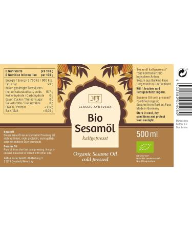 Classic Ayurveda Organic Sesame Oil 500 ml - Buy Online on GoSupps.com