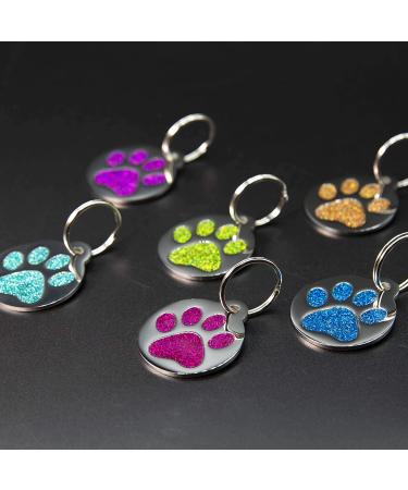 Custom Engraved Cat ID Tag - Round Paw Print Stainless Steel with 4 Lines of Personalized Engraving - Ocean Blue, Aquamarine, Magenta, Pale Green, Amber - Deep Pink - Buy Online on GoSupps.com