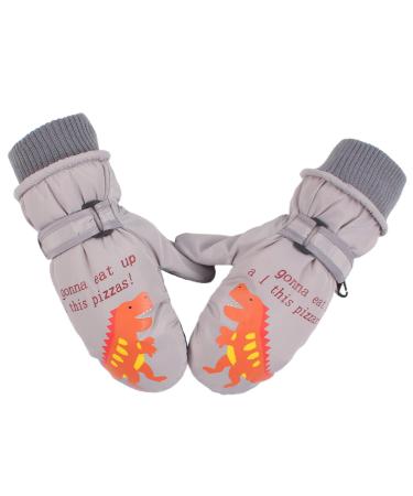 XIAOHAWANG Kids Ski Gloves Baby Boys Winter Dinosaur Glove Toddler Girls Waterproof Mittens 2-8 Years Grey 4-8 Years