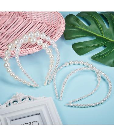 4 Pieces Pearls Headbands White Faux Pearl Rhinestones Hairbands Bridal Hair Hoop Wedding Hair Accessories for Women Girls (Style Set 1) - Buy Online on GoSupps.com