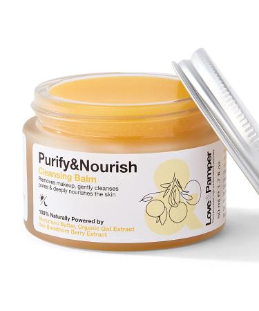 LOVE & PAMPER 100% NATURAL Cleansing Balm - Makeup & Impurities Remover with Vitamin E Calms Redness Natural Hydrating Night Mask - Ultra Nourishing Treatment Balm 50 mililitres
