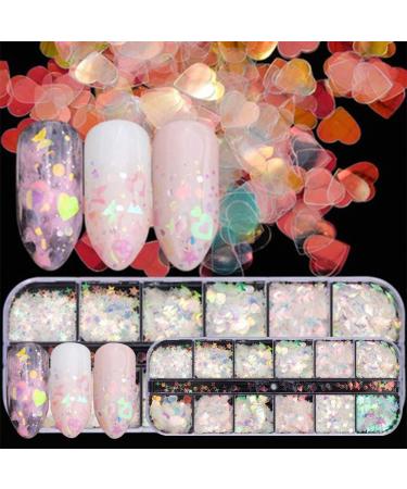Glittering Nail Art Flakes - 2 Boxes of 24 Grids in Heart Star & Holographic Moon Shapes for Crafting & Nail Designs - International Shipping Available - Buy Online on GoSupps.com
