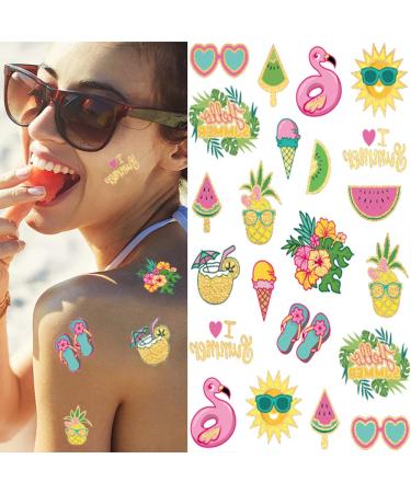 48 Glitter Flamingo & Hawaiian Themed Temporary Tattoos - Waterproof Beach Party Decor for Boys & Girls - Buy Online on GoSupps.com