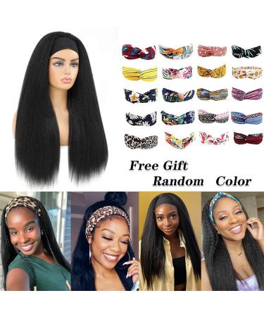 26 Inch Black Kinky Straight Headband Wig - Synthetic Yaki Hair, Full Machine Made, No Lace Front - Natural Black Color for Women - Buy Online on GoSupps.com