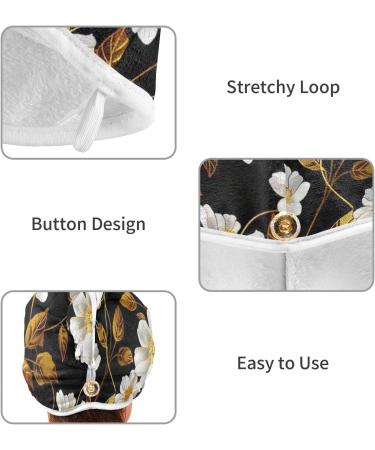 White Flowers Gold Leaf Hair Towel 2 Pack | Super Absorbent Quick Dry Turbans for Women & Girls - Buy Online on GoSupps.com