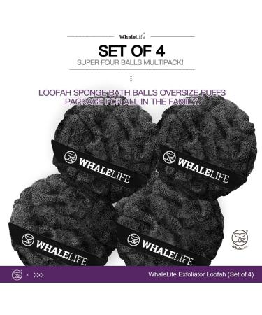Loofah Sponge Bath Set - 4 Pack Black Rough Surface for Men & Women | Exfoliating Body Scrub - Buy Online on GoSupps.com