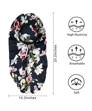 LIIBOT Long Silk-Satin Bonnet for Women - 2 PCS Large Night Cap for Curly Hair | Multicolor Sleep Cap for Dreadlock Braid Styles - Buy Online on GoSupps.com