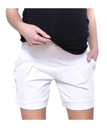Mija - Maternity Shorts Pants Trousers with Over Bump Panel 1047 12 White