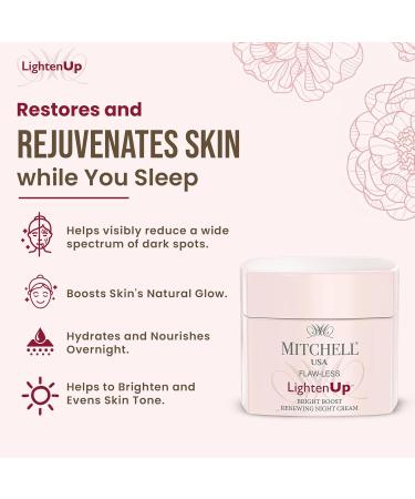 Lighten Up Flaw-Less Bright Boost Renewing Night Cream - 50g - Deeply Moisturizing Evens Tone Boosts Radiance Smooths Texture - Brightening Face Cream For All Skin Types with Imperial Peony - Buy Online on GoSupps.com
