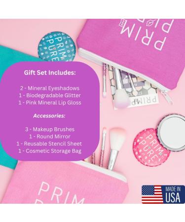 Prim and Pure Kids Makeup Gift Set - Fairy Purple Stencil Bioglitter Eyeshadow Lip Gloss Cosmetic Bag & Brush Accessories | Perfect Gift for Little Beauties - Buy Online on GoSupps.com