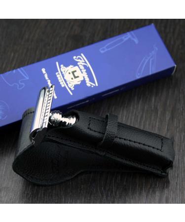 Men's Classic DE Safety Razor Black & Leather Pouch | Travel Essentials & Gifts for Him - Buy Online on GoSupps.com