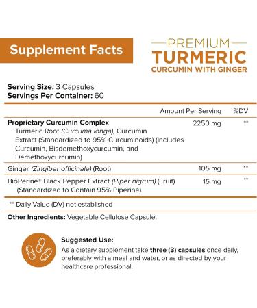Turmeric Curcumin with Ginger, BioPerine & Black Pepper Supplement - 100% Natural Anti-Inflammatory Antioxidant - 180 Capsules, Non-GMO Vegan Formula with Maximum Potency - Buy Online on GoSupps.com