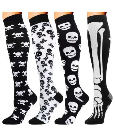 Gebin 4 pairs compression stockings women & men 15-20mmHg Halloween knee socks Sock socks for women and men sports running flight travel package a S-M