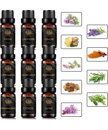 Aromatherapy Cinnamon Essential Oil Set for Diffuser 100% Pure Clary Sage Essential Oil Kit for Humidifier 9x10ml Therapeutic Grade Essential Oils Set - Clove Cypress Ginger Lavender Thyme Oils - Buy Online on GoSupps.com