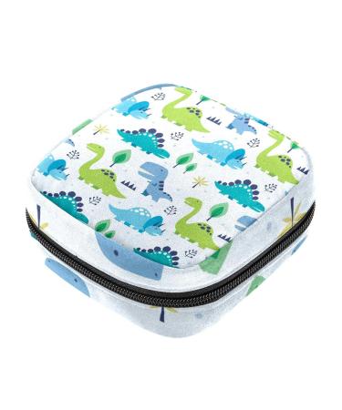 Menstruation pad bag with zipper women's napkin bag tampons collecting bags for women and girls (cute animal dino cartoon dinosaur pattern)