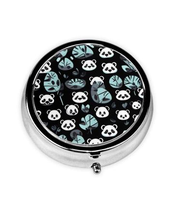 Black and White Panda Faceround Pill Box 3 Compartments Round Pill Box Organizer for Purse Or Pocket Portable Travel Pill Box