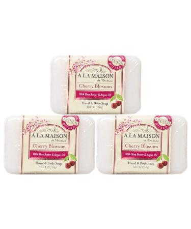 A LA MAISON Cherry Blossom Bar Soap - Triple French Milled Natural Moisturizing Hand Soap Bar (3 Bars of Soap 8.8 oz) 3 Pack