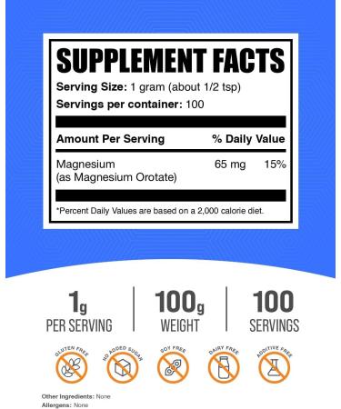 High Absorption Magnesium Orotate Powder - 700mg per Serving - 100g (3.5 oz) - BulkSupplements - Buy Online on GoSupps.com