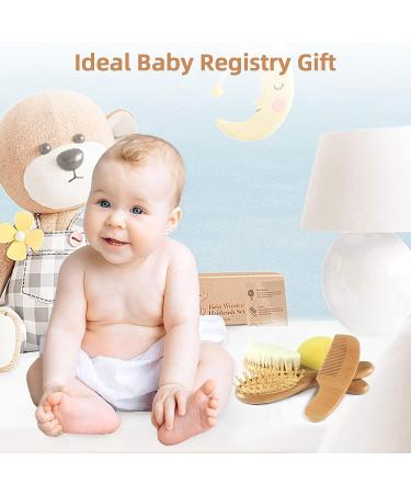 Baby Hair Brush and Comb Set (4-Piece) for Newborn | Wooden Beechwood Brush, Airbag & Silicone Brush | Prevent Cradle Cap | Ideal Registry Gift - Buy Online on GoSupps.com